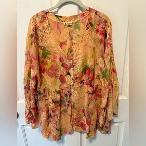 Tianello peach floral rayon Marni blouse tunic top women’s size m medium